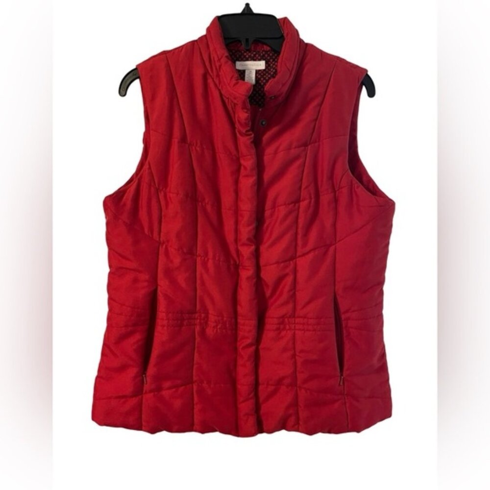 Charter Club Red Full Zip with Buttons and Pockets Puffer Vest Size Medium EUC